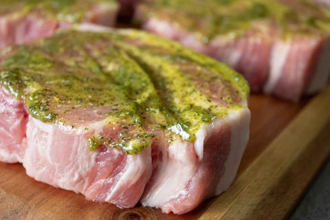 x6 Garlic Pork Ribeyes - Bennetts Butchers